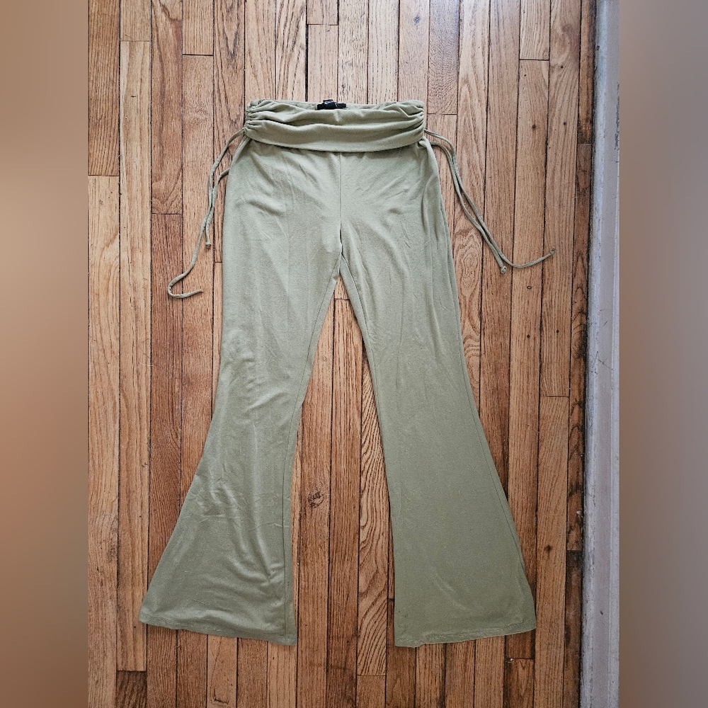 Forever 21 Sage Ruched On The Sides Green Flare Pants